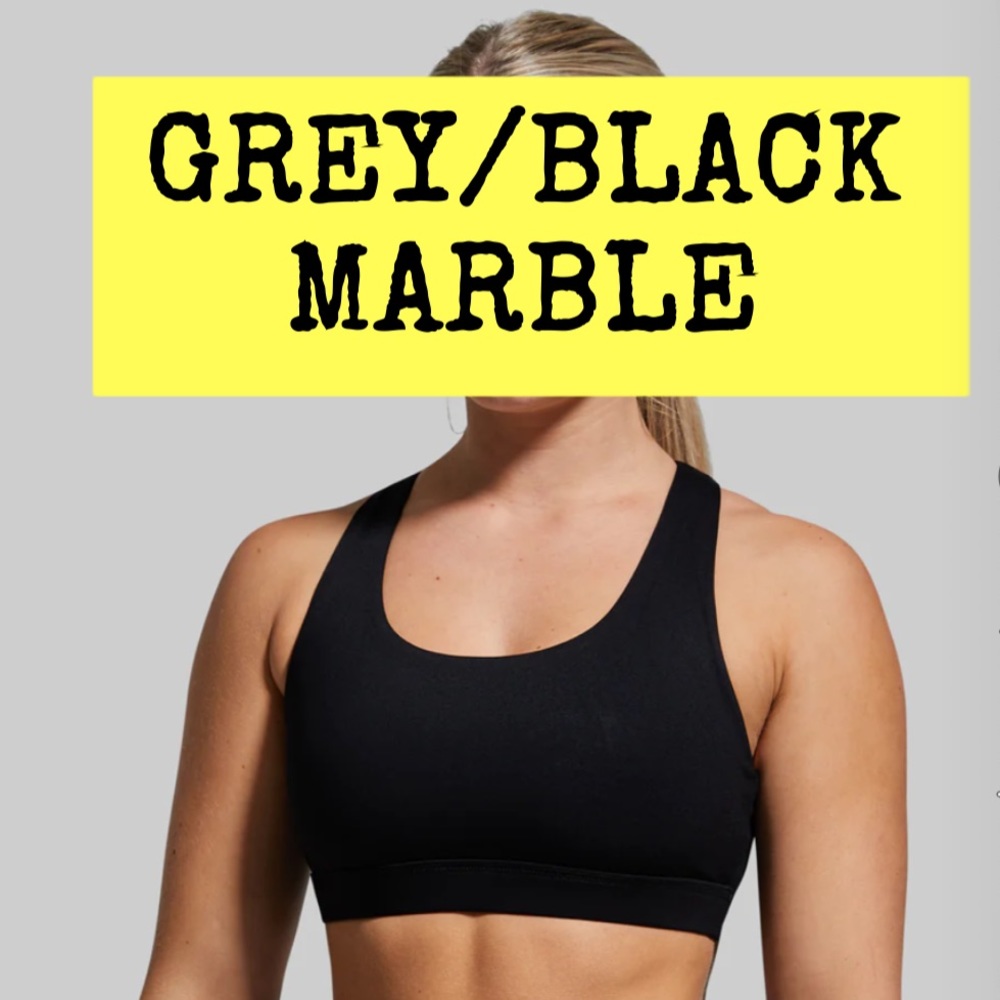 Women’s Born Primitive ESSENTIAL sports bra. Black & grey marble. Size medium